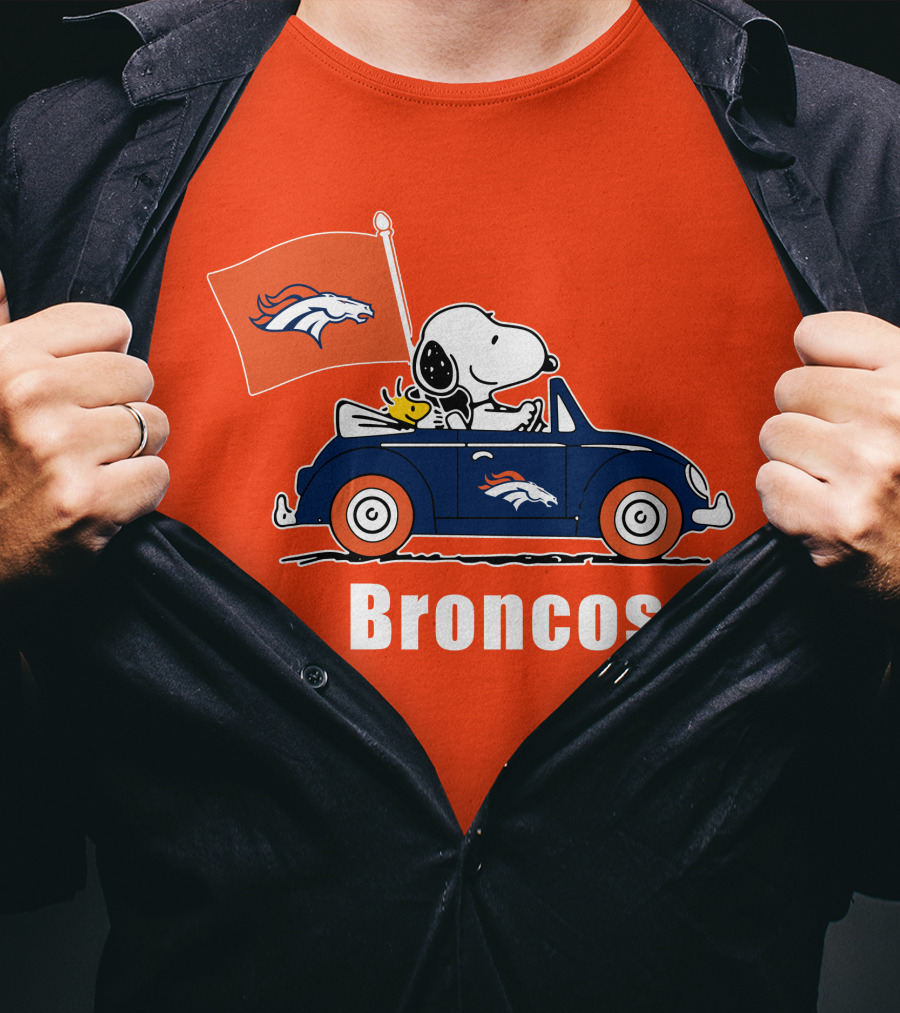 Denver Broncos Snoopy Car Broncos Flag T-Shirt