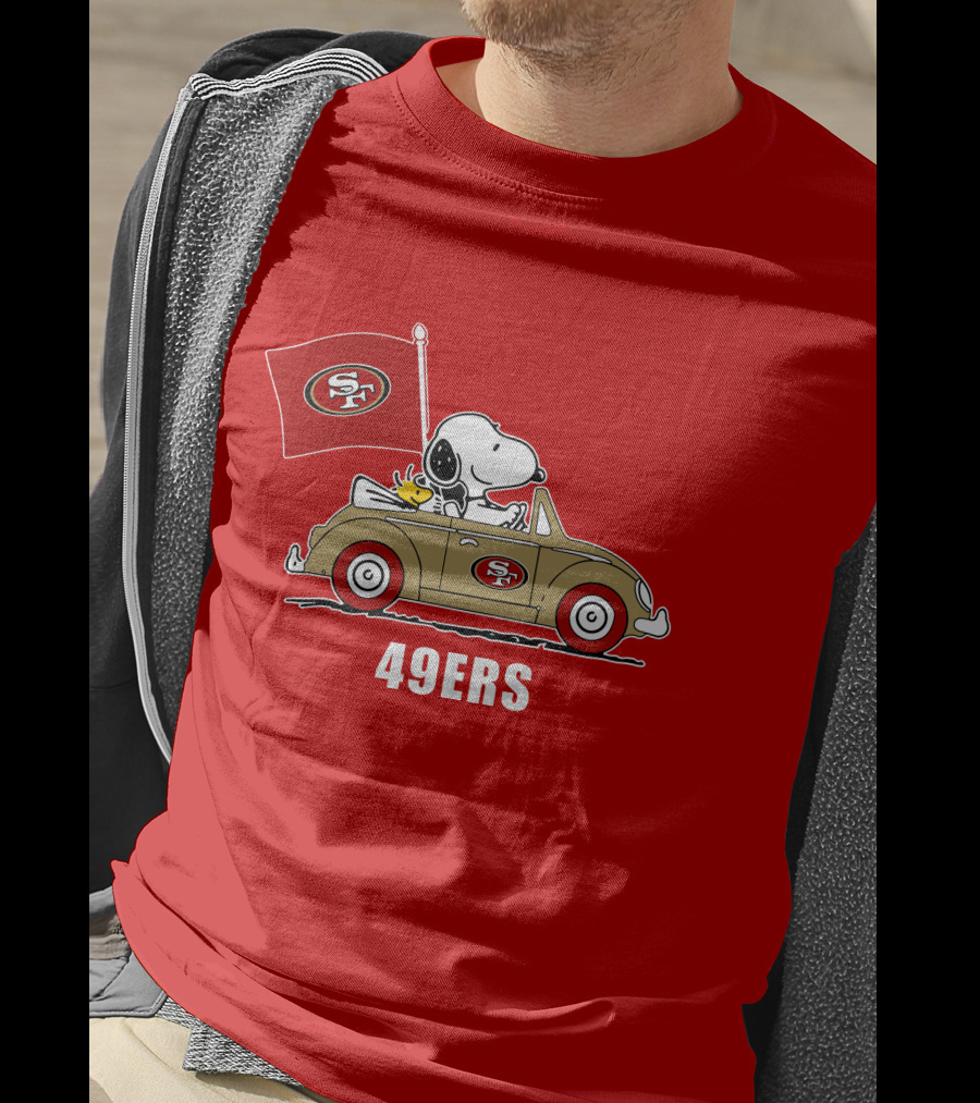 San Francisco 49ers Snoopy Driving Car With Sf Flag T-Shirt