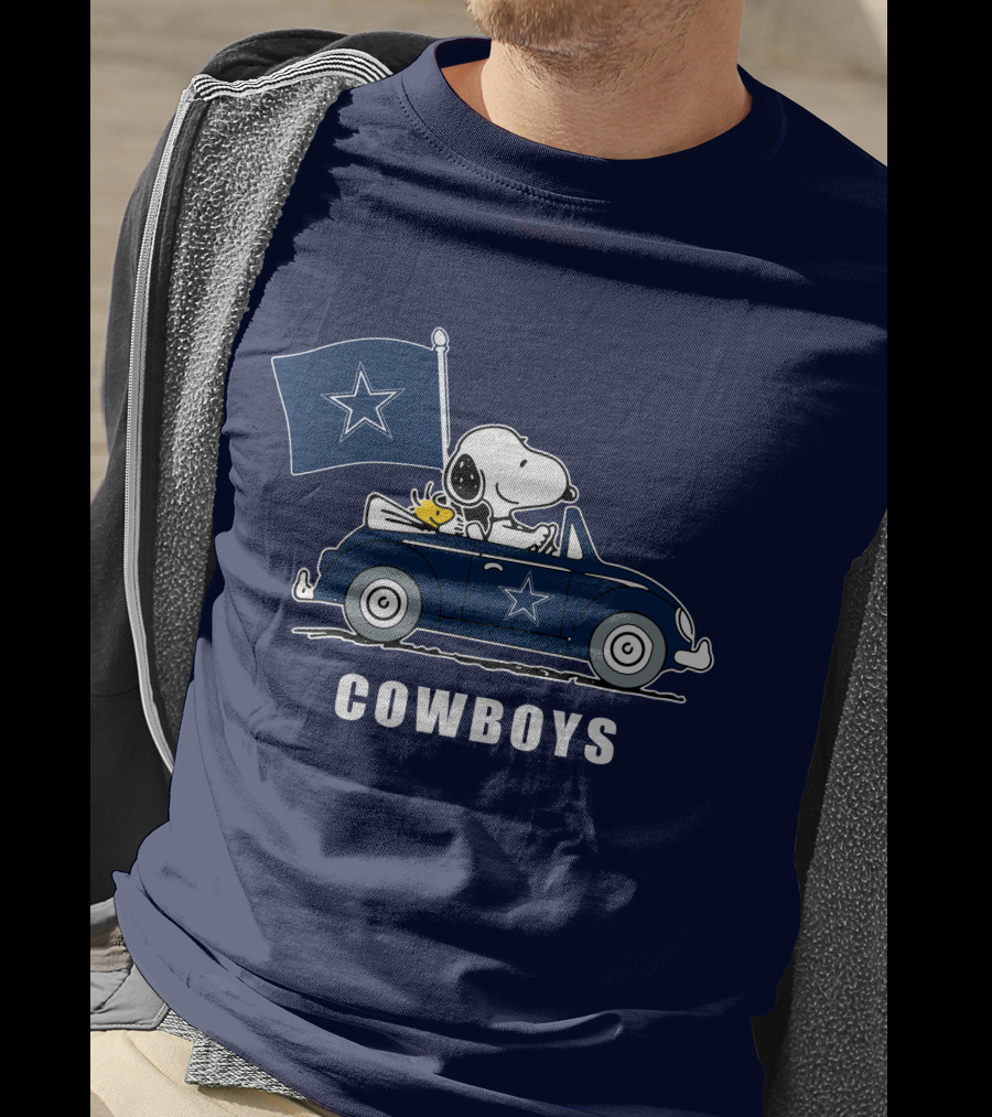 Cowboys Snoopy Dallas Cowboys Flag Peanuts Woodstock Car Blue Star T-Shirt