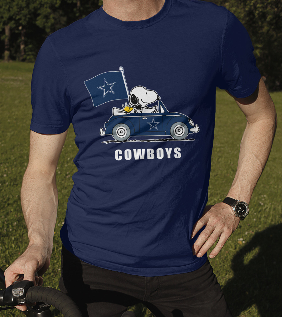 Cowboys Snoopy Dallas Cowboys Flag Peanuts Woodstock Car Blue Star T-Shirt