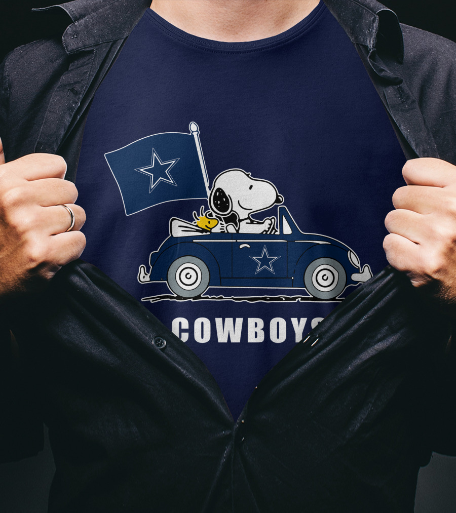 Cowboys Snoopy Dallas Cowboys Flag Peanuts Woodstock Car Blue Star T-Shirt