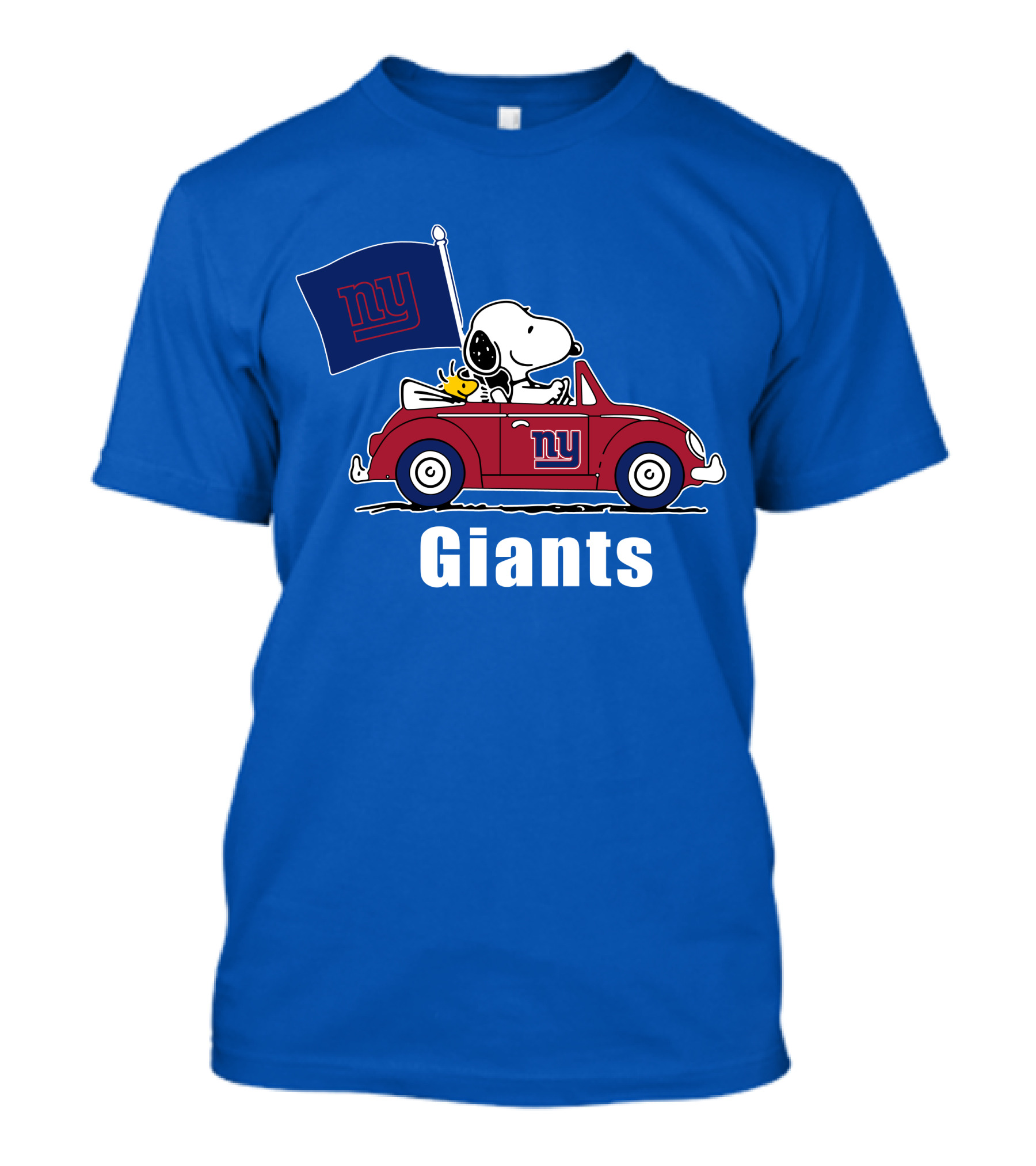 New York Giants Snoopy Driving With Woodstock And Flag T-Shirt