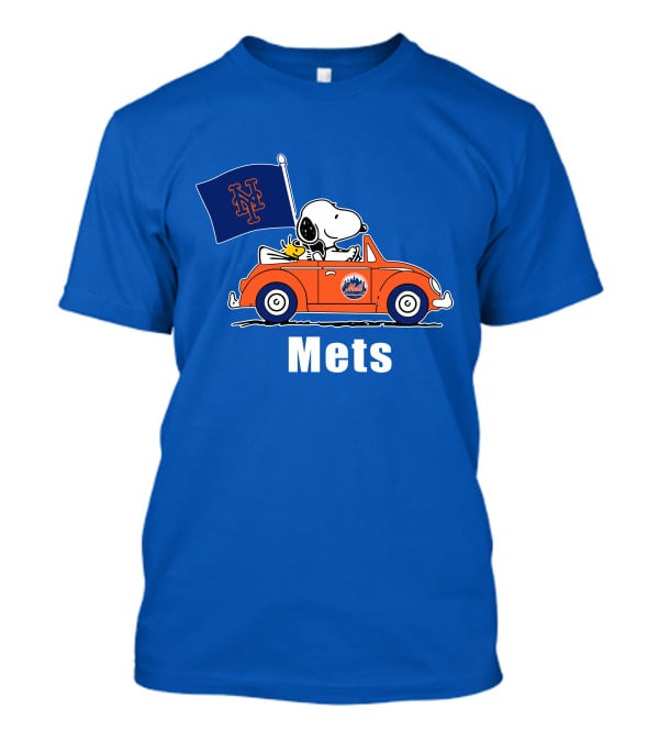 Mets Snoopy Driving With Woodstock And Flag T-Shirt