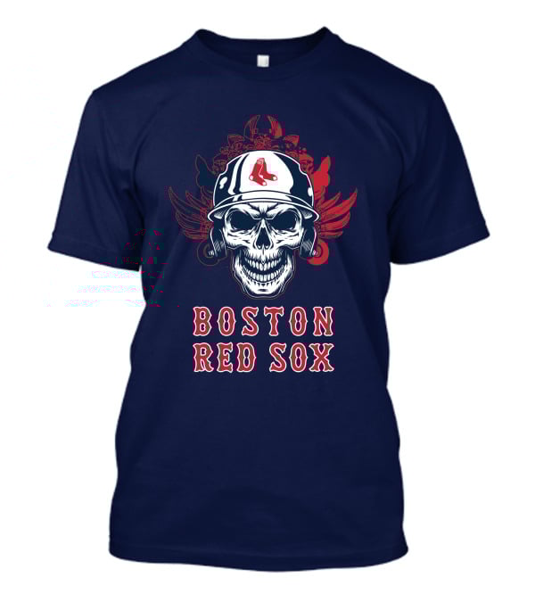 Boston Red Sox Skull With Baseball Helmet And Wings T-Shirt