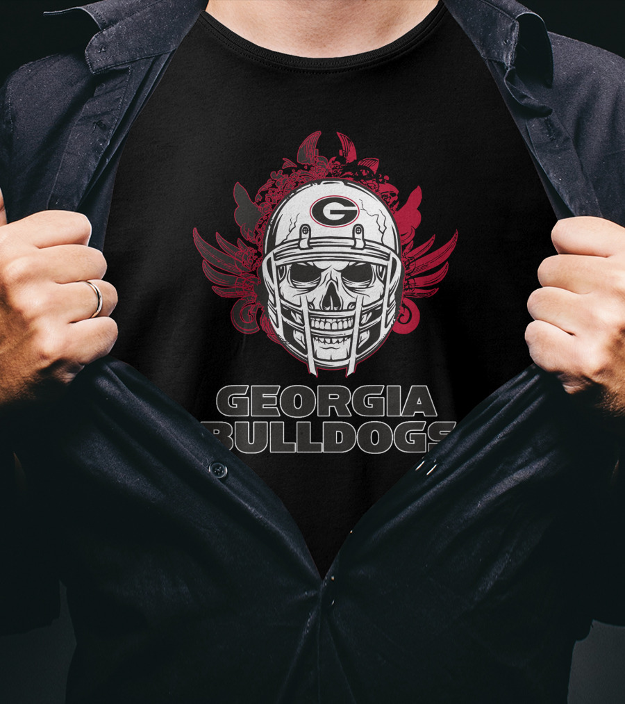Georgia Bulldogs Skull Football Helmet With Red Wings T-Shirt