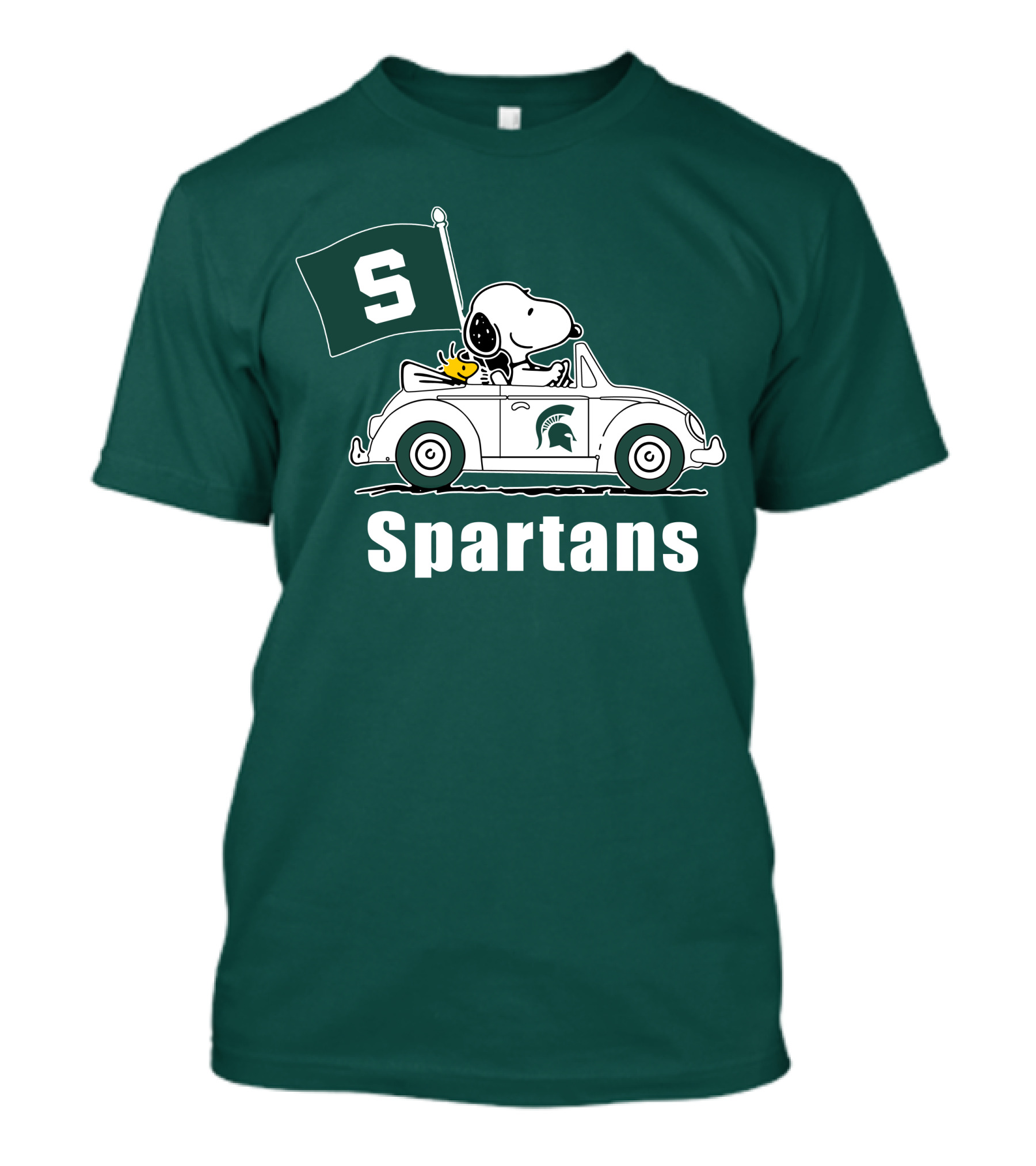 Snoopy Driving With Michigan State Spartans Flag T-Shirt