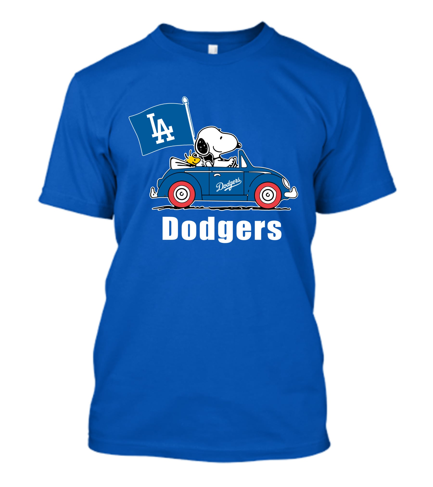 Dodgers Snoopy Woodstock Driving Car LA Flag T-Shirt