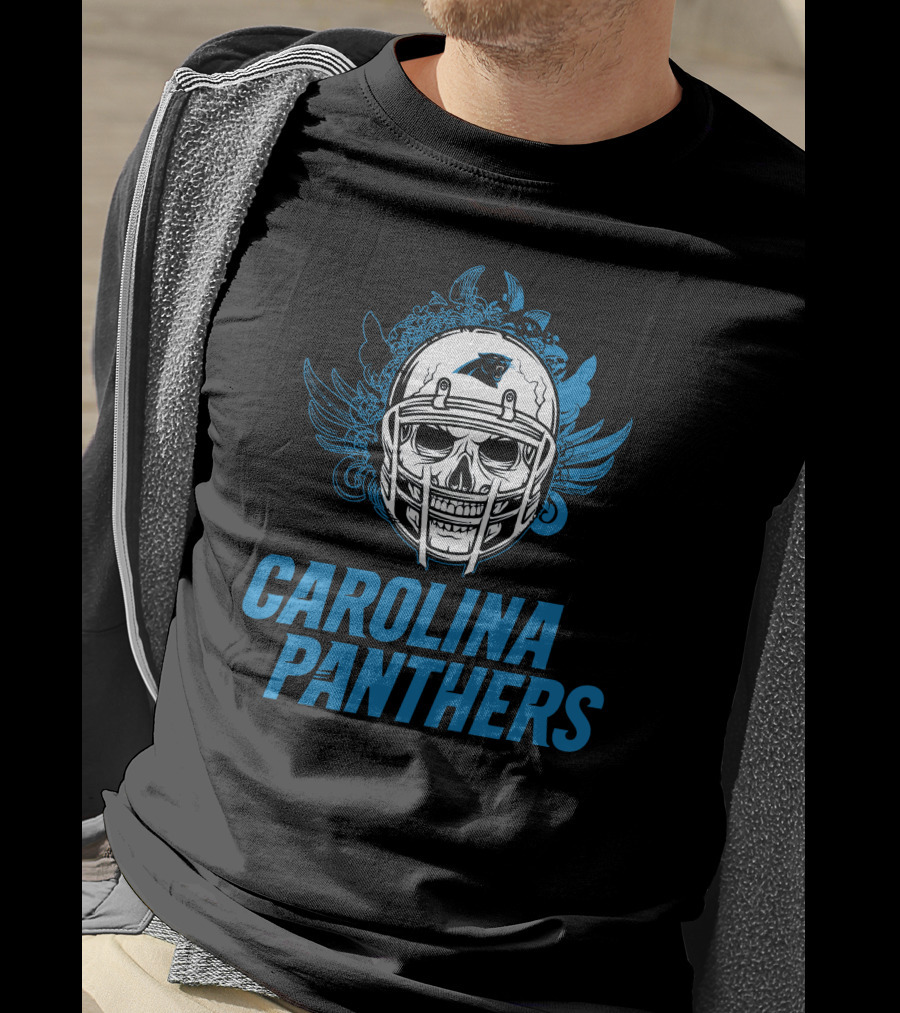 Carolina Panthers Skull Helmet Blue Wings T-Shirt