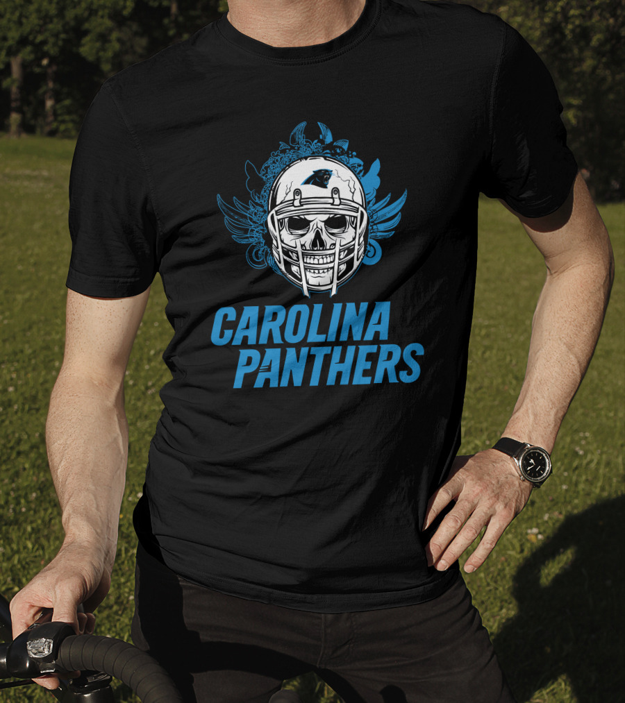 Carolina Panthers Skull Helmet Blue Wings T-Shirt