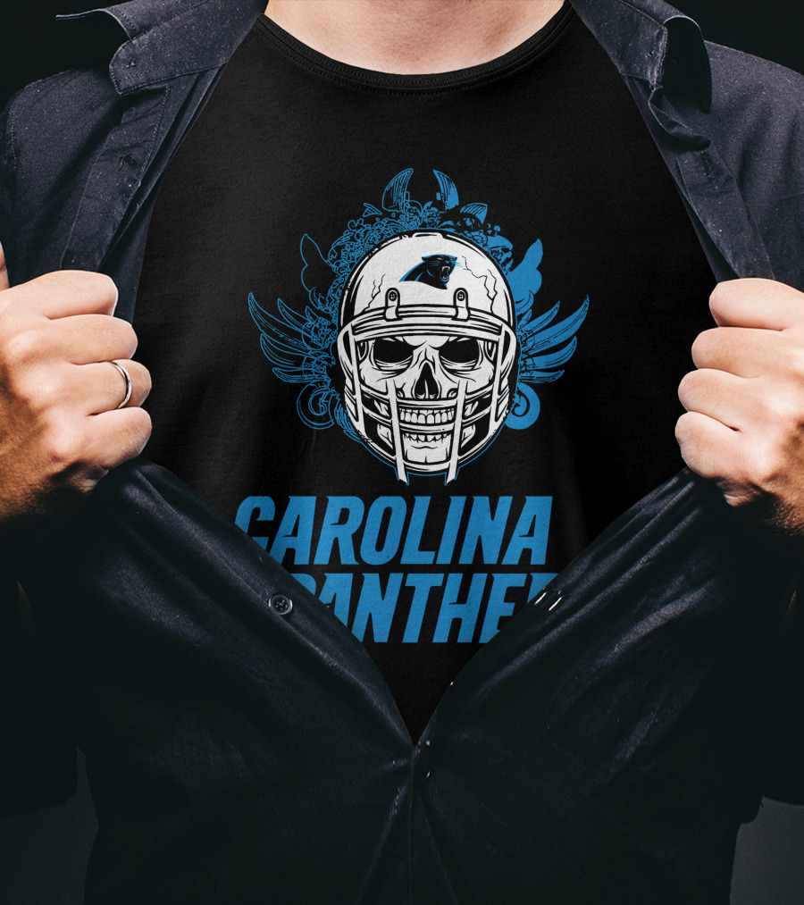 Carolina Panthers Skull Helmet Blue Wings T-Shirt