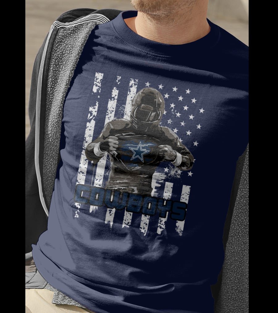 Cowboys Star Emblem On Player American Flag Background T-Shirt