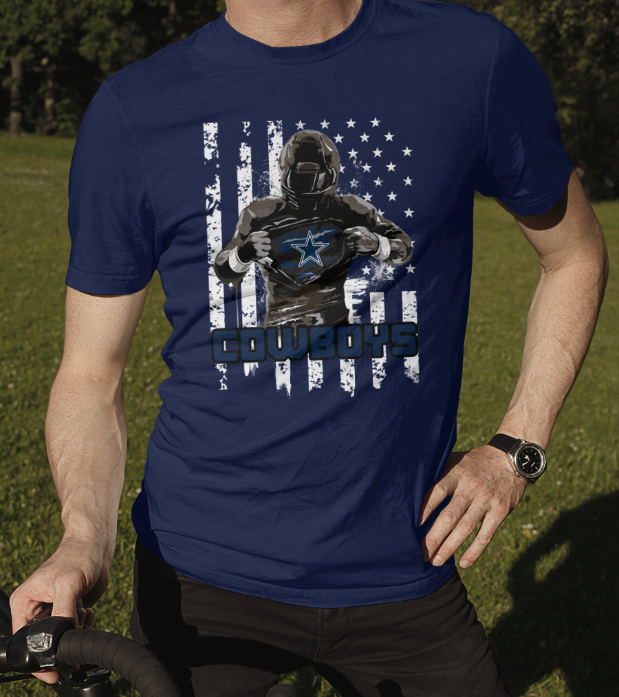 Cowboys Star Emblem On Player American Flag Background T-Shirt