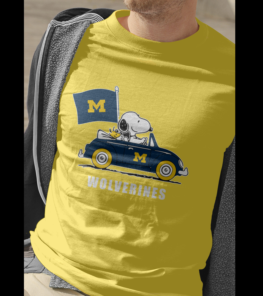 Michigan Wolverines Snoopy Driving With Flag T-Shirt