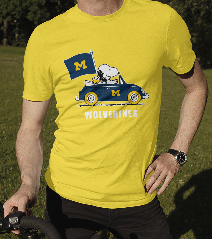 Michigan Wolverines Snoopy Driving With Flag T-Shirt