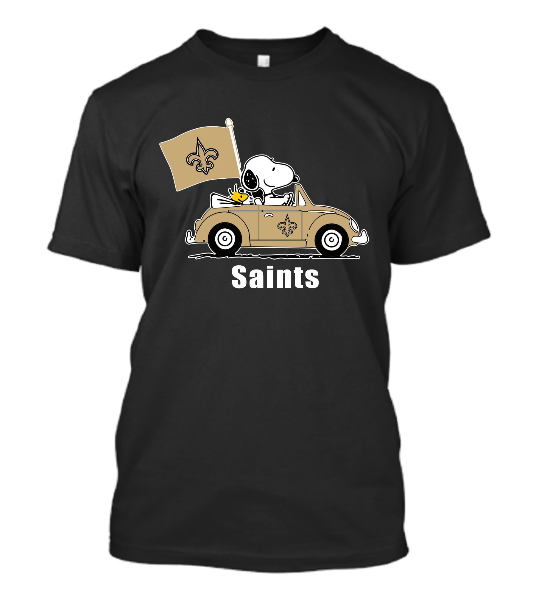 Saints Snoopy Woodstock Car Fleur-de-Lis Flag T-Shirt