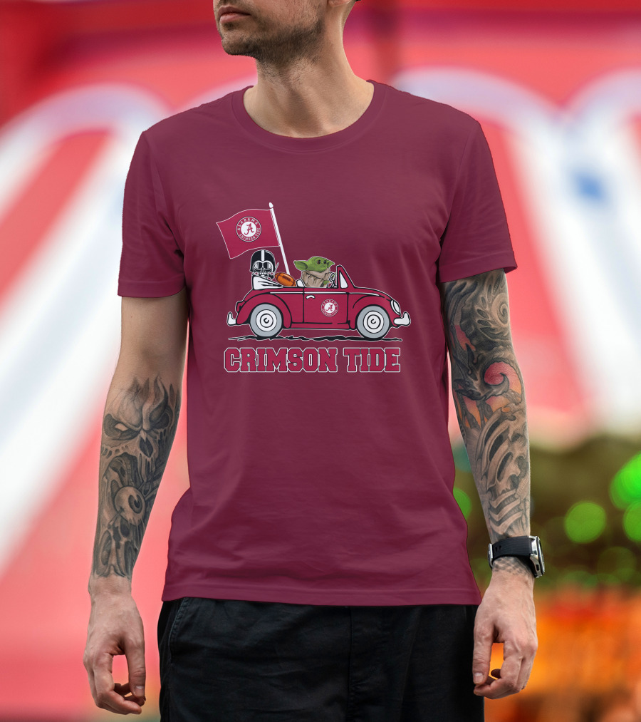 Alabama Crimson Tide Darth Vader Baby Yoda Car Riding Star Wars Football T-Shirt