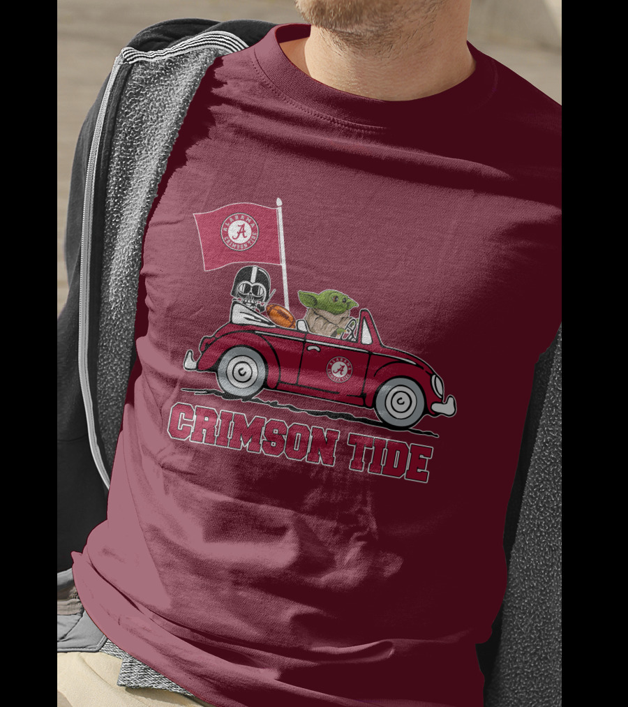 Alabama Crimson Tide Darth Vader Baby Yoda Car Riding Star Wars Football T-Shirt