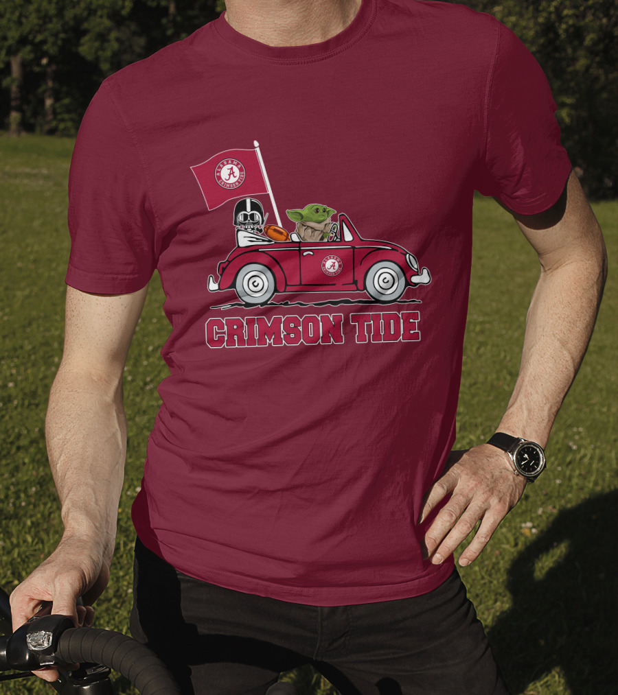 Alabama Crimson Tide Darth Vader Baby Yoda Car Riding Star Wars Football T-Shirt