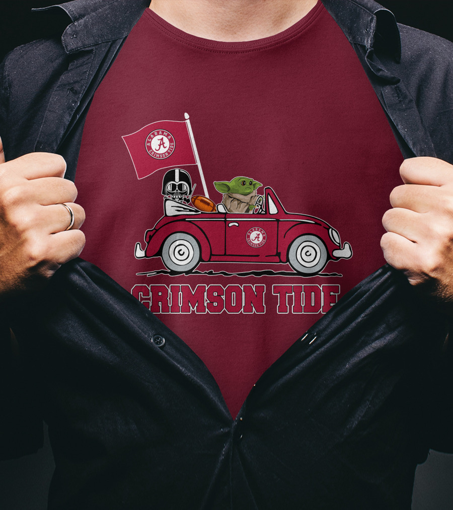 Alabama Crimson Tide Darth Vader Baby Yoda Car Riding Star Wars Football T-Shirt