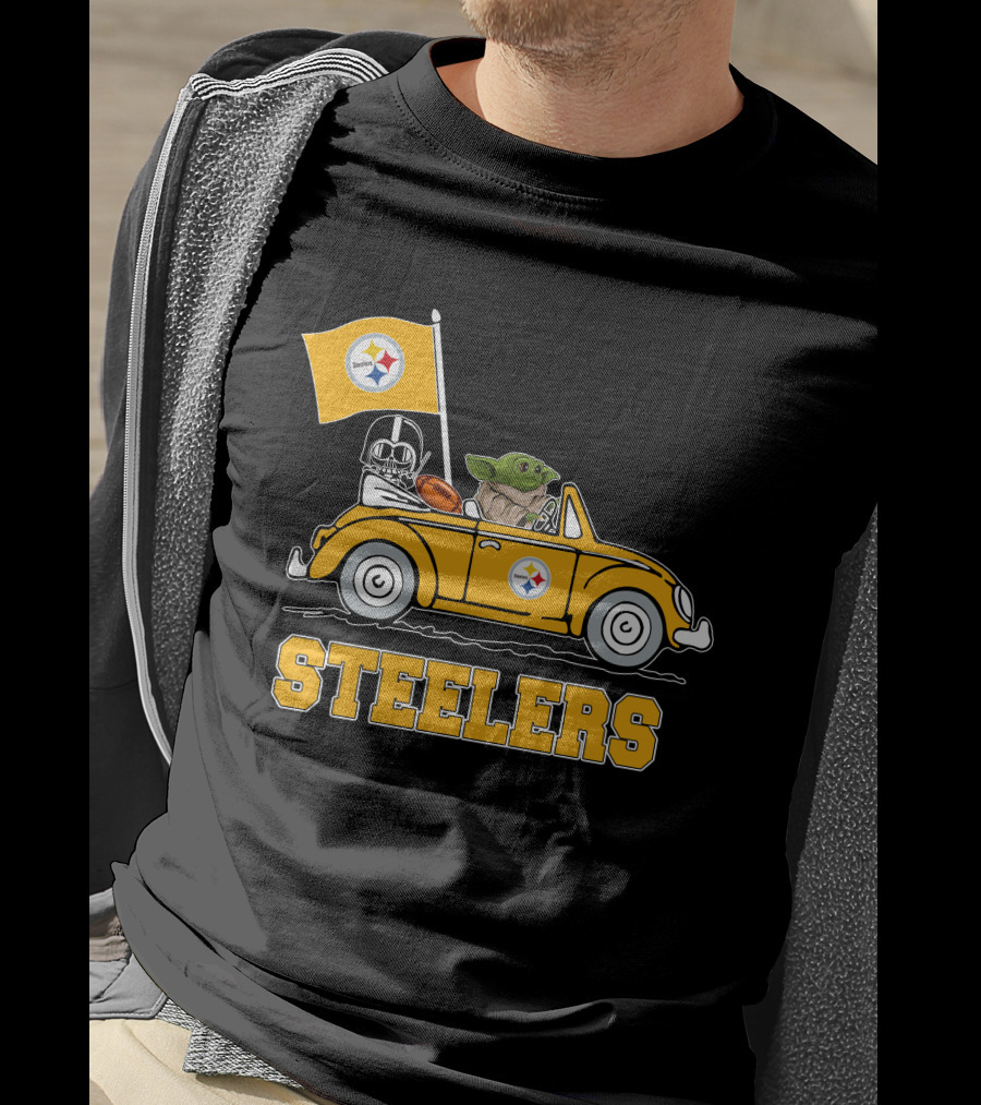 Pittsburgh Steelers Darth Vader Baby Yoda Driving Steelers Car T-Shirt