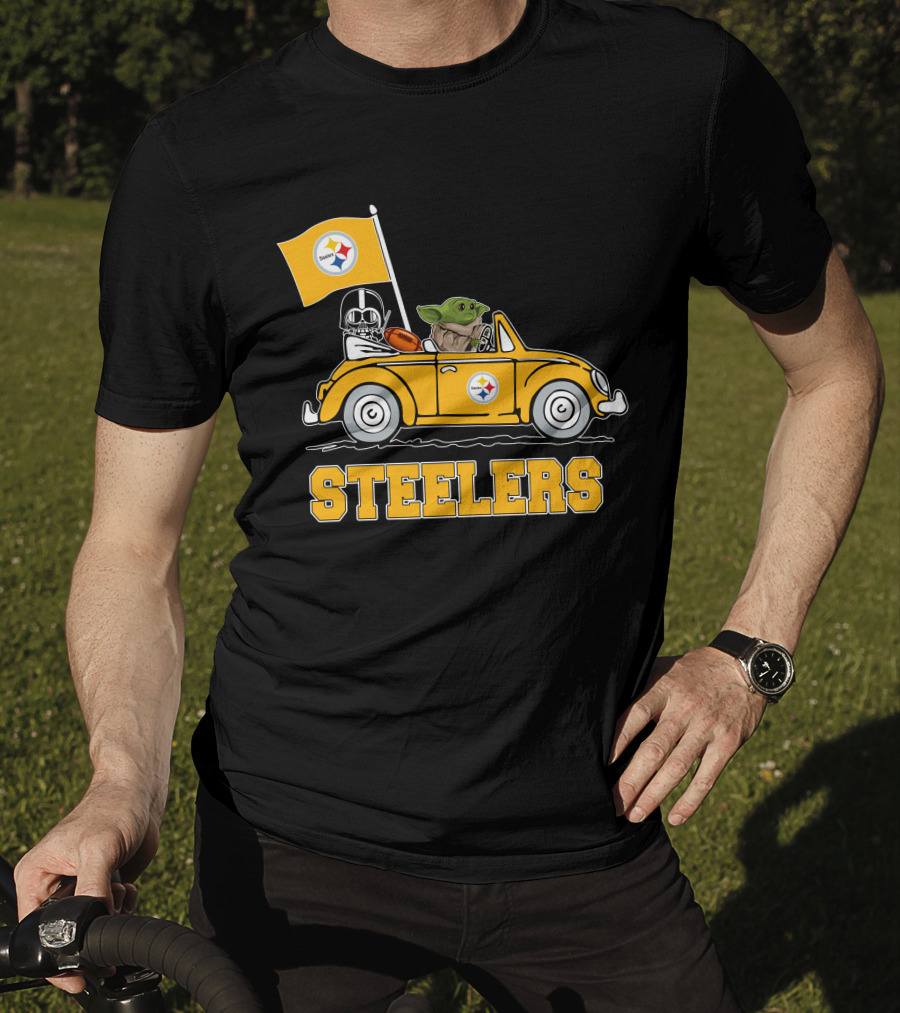 Pittsburgh Steelers Darth Vader Baby Yoda Driving Steelers Car T-Shirt