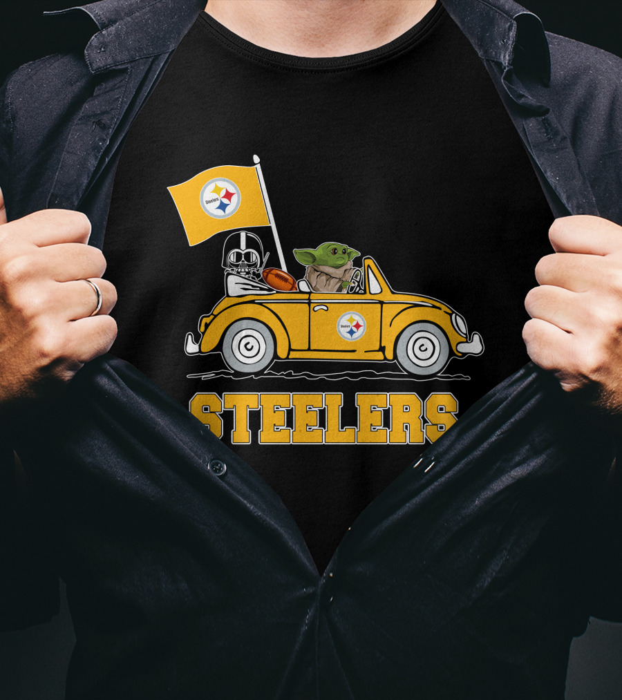Pittsburgh Steelers Darth Vader Baby Yoda Driving Steelers Car T-Shirt