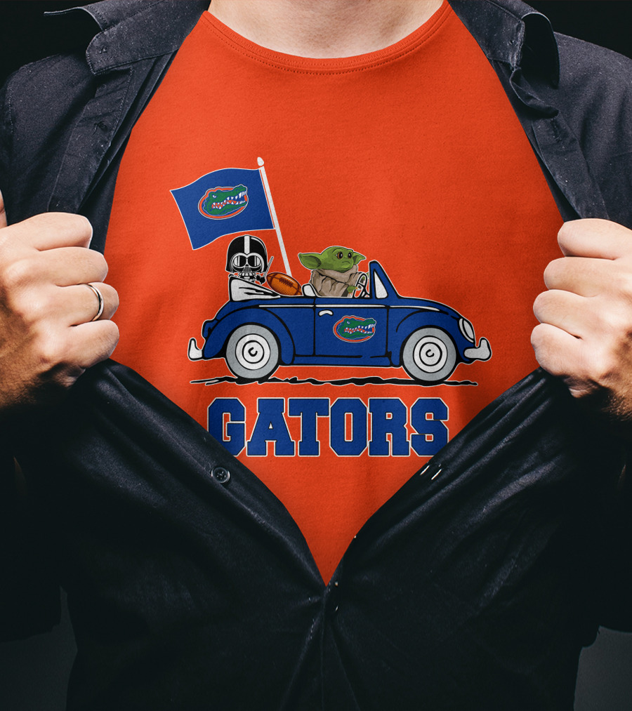 Florida Gators Darth Vader Baby Yoda Driving Car Star Wars Football T-Shirt