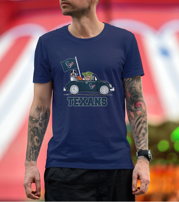 Premium T-Shirt: Houston Texans Baby Yoda and Darth Vader Car Adventure Star Wars T-Shirt Houston Texans Baby Yoda and Darth Vader Car Adventure Star Wars T-Shirt