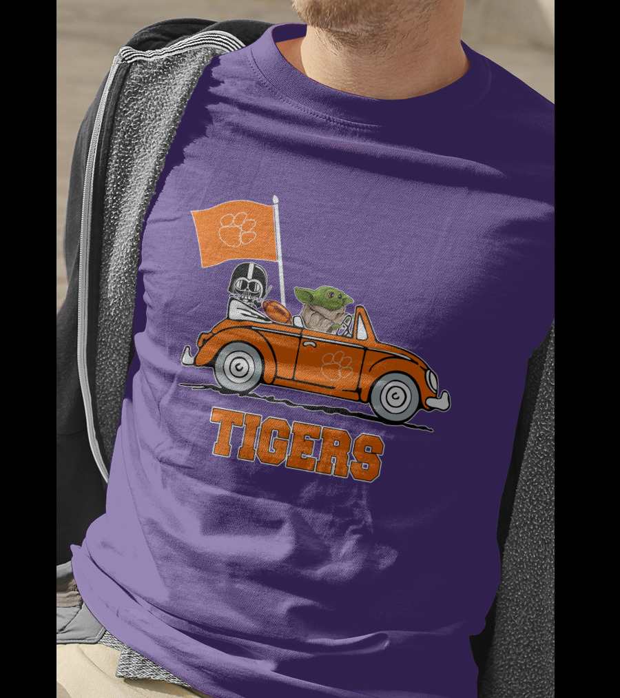 Clemson Tigers Darth Vader Baby Yoda Driving Star Wars Football Car T-Shirt
