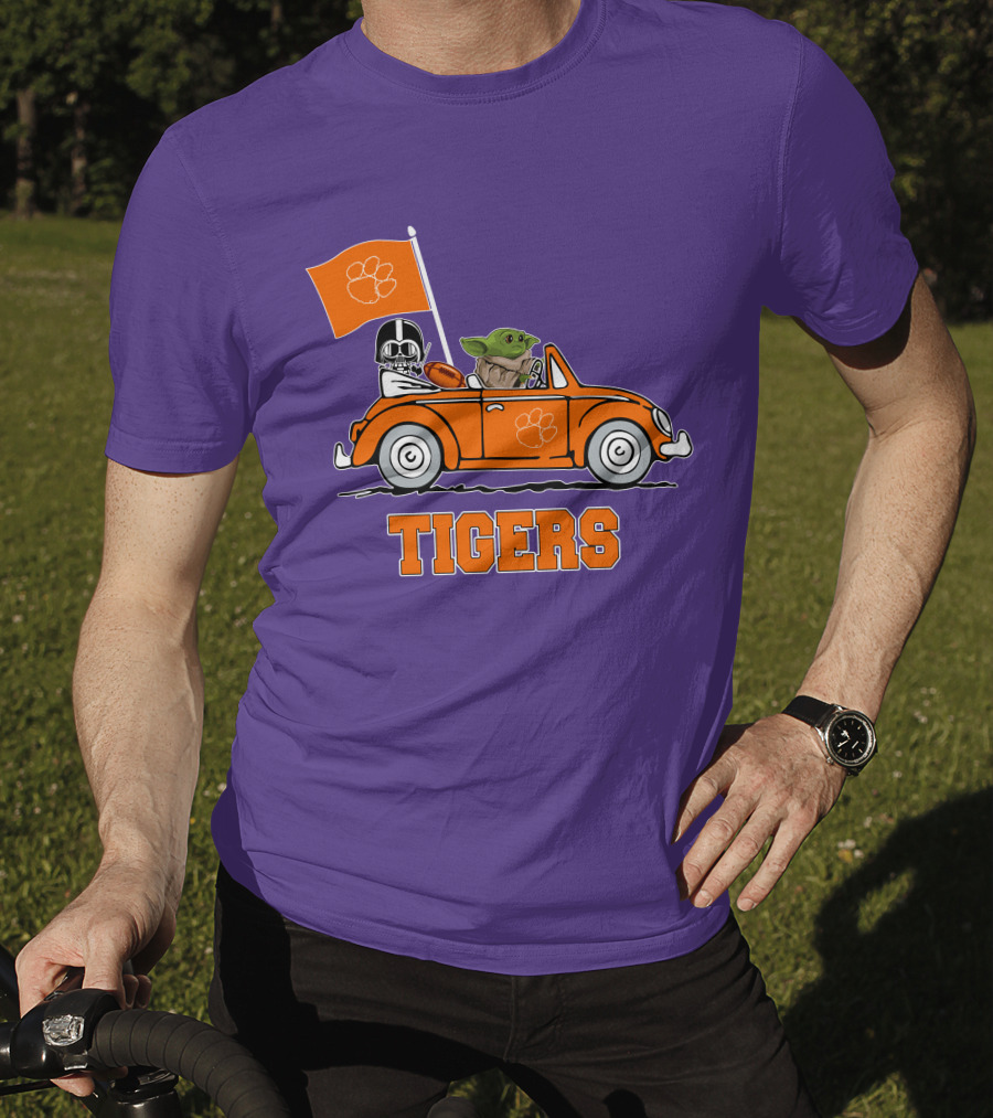 Clemson Tigers Darth Vader Baby Yoda Driving Star Wars Football Car T-Shirt