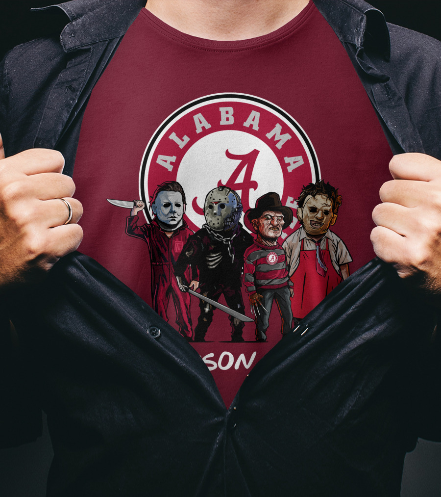 Alabama Crimson Tide Halloween The Slasher Squad Teams Freddy Jason Michael Myers T-Shirt