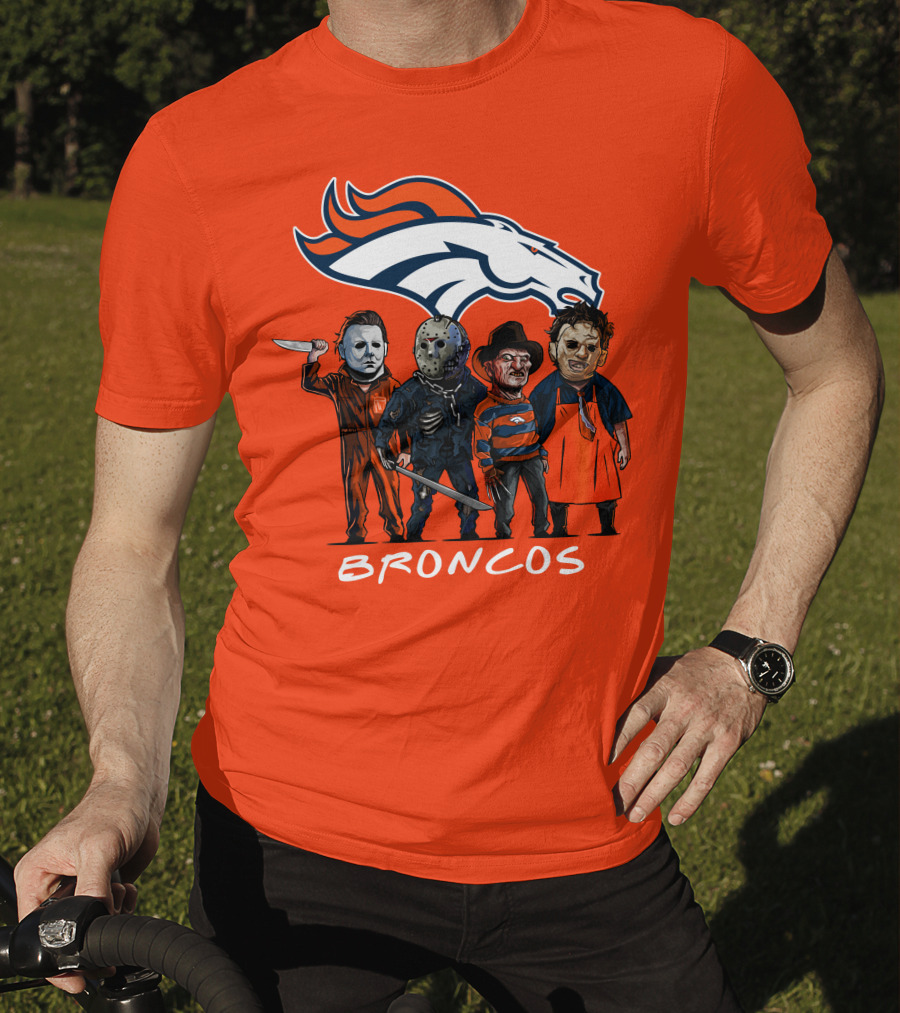 Broncos Halloween Slasher Squad Denver Team Horror Icons T-Shirt