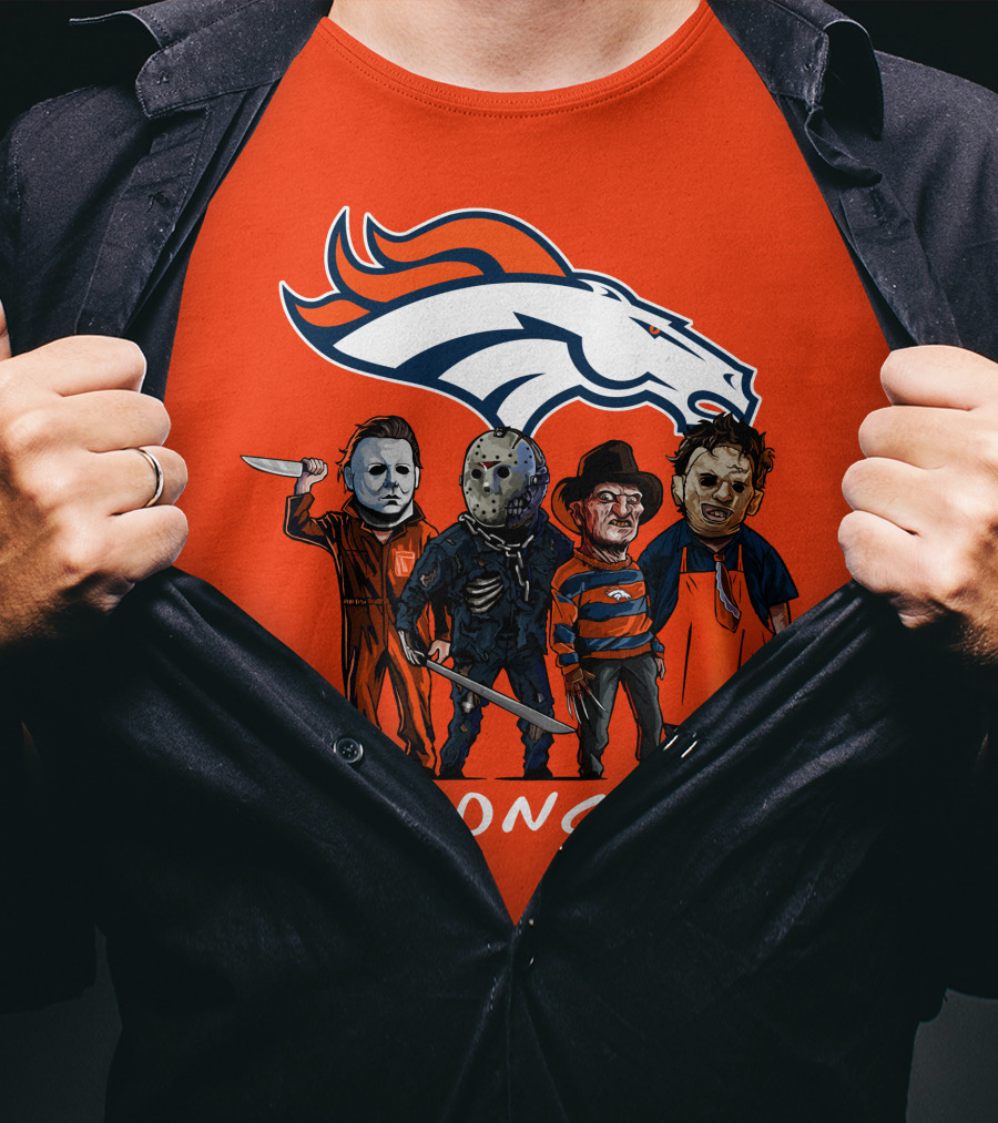 Broncos Halloween Slasher Squad Denver Team Horror Icons T-Shirt