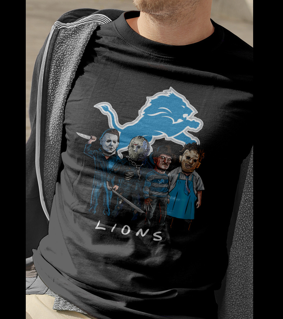 Detroit Lions Halloween Horror Characters Team Squad T-Shirt