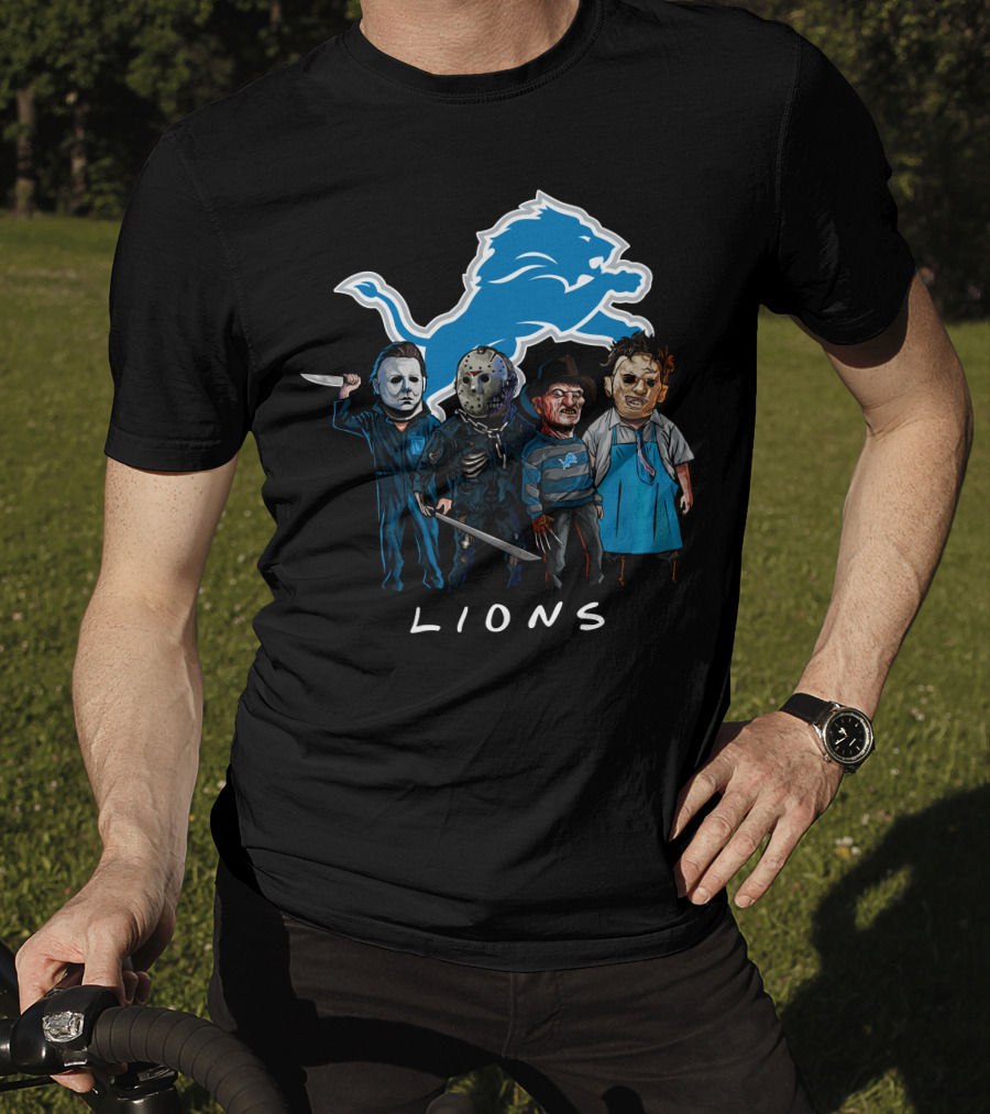 Detroit Lions Halloween Horror Characters Team Squad T-Shirt