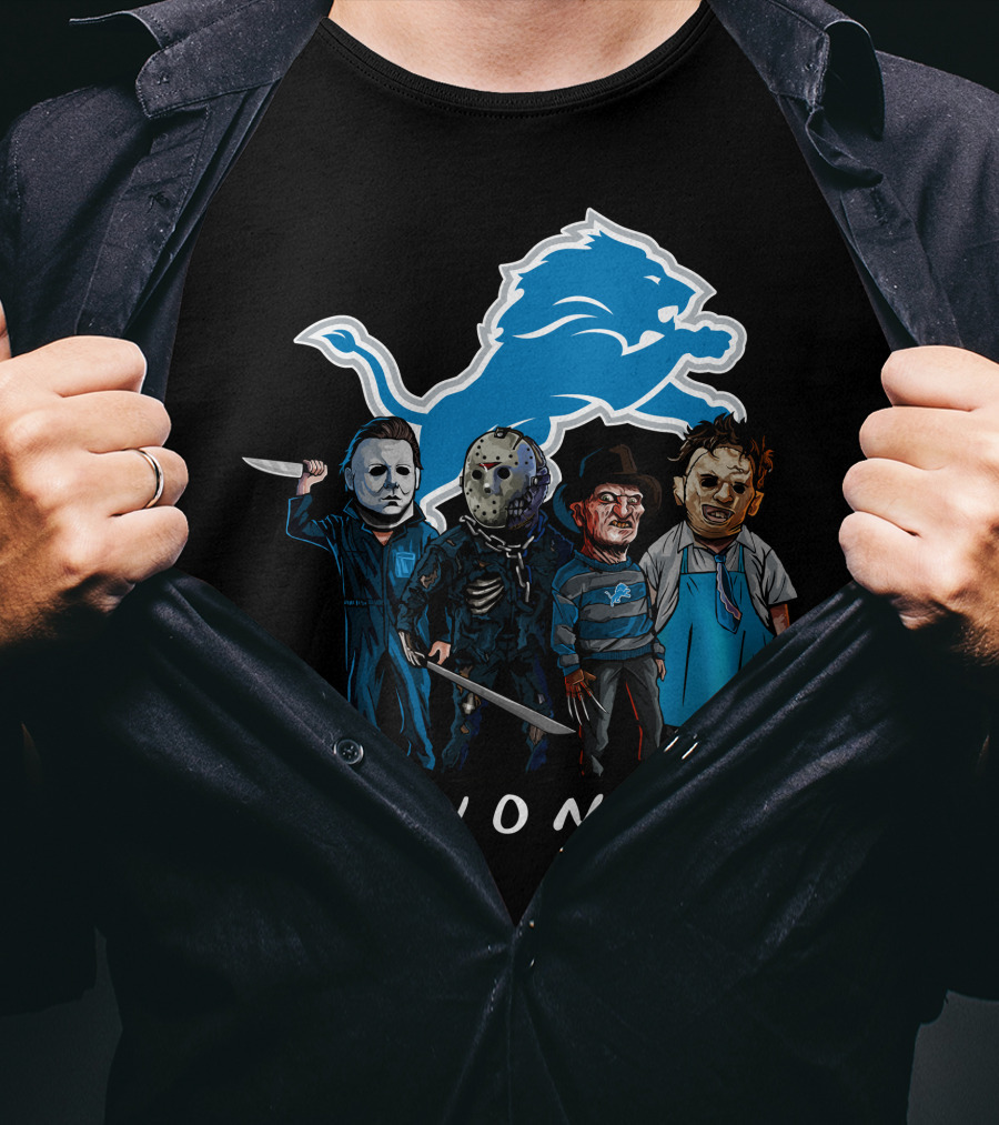Detroit Lions Halloween Horror Characters Team Squad T-Shirt