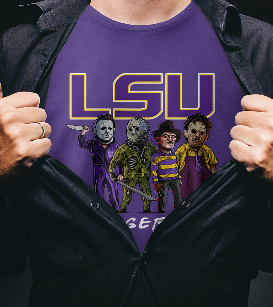 LSU Tigers Halloween The Slasher Squad Teams Horror Characters T-Shirt