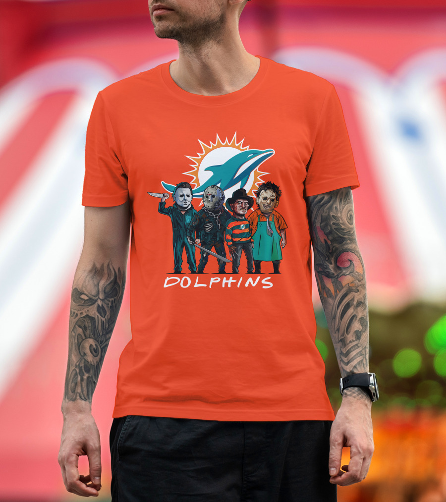 Miami Dolphins Halloween The Slasher Squad Teams Horror Characters T-Shirt