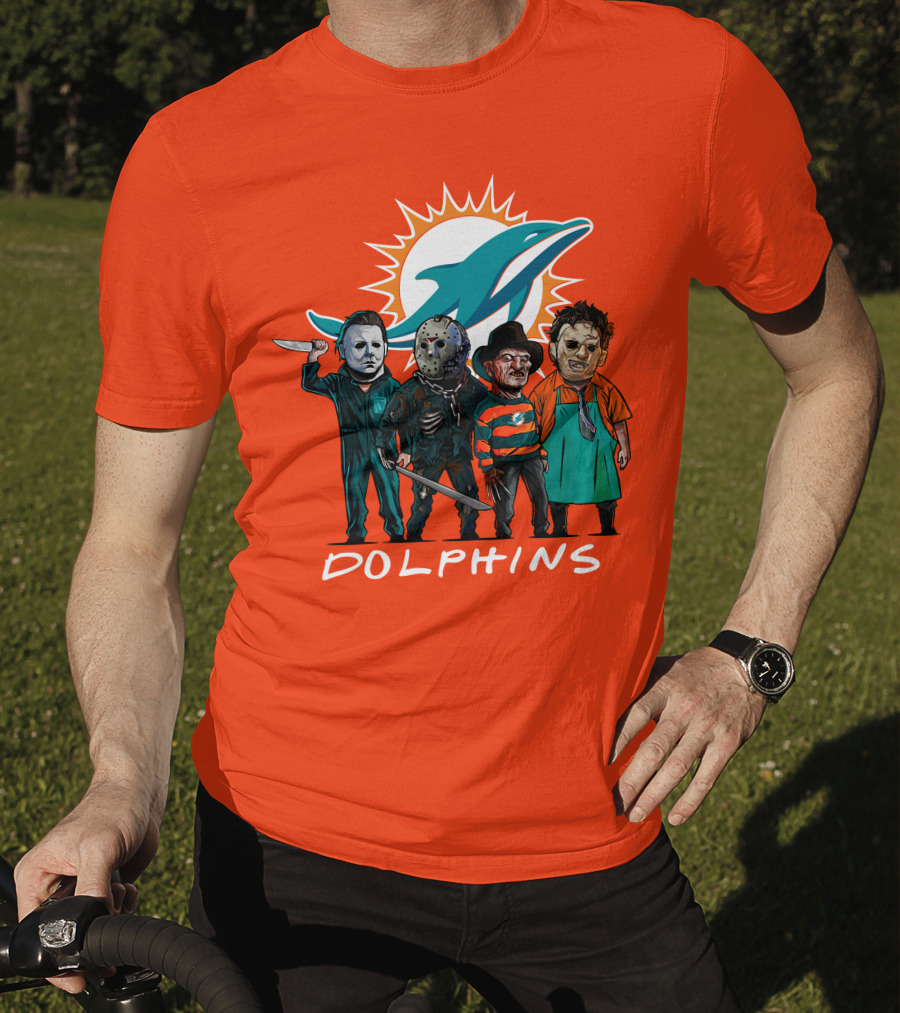 Miami Dolphins Halloween The Slasher Squad Teams Horror Characters T-Shirt