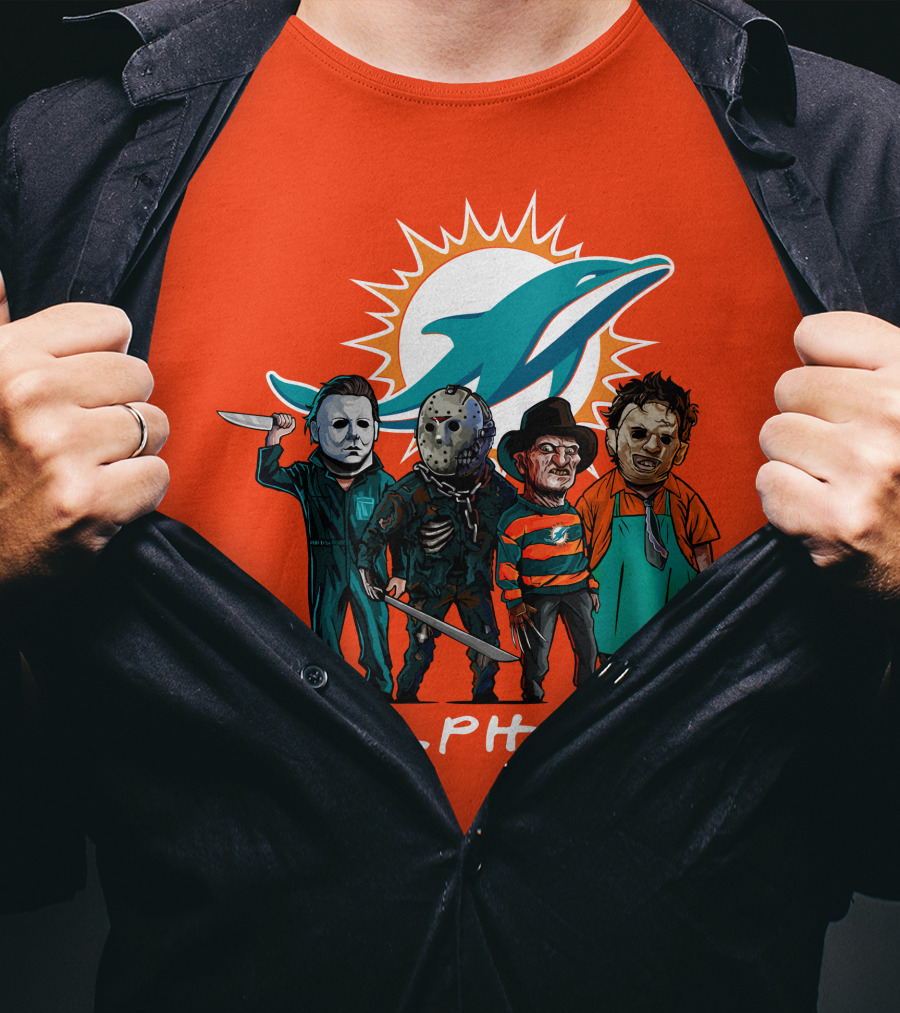 Miami Dolphins Halloween The Slasher Squad Teams Horror Characters T-Shirt