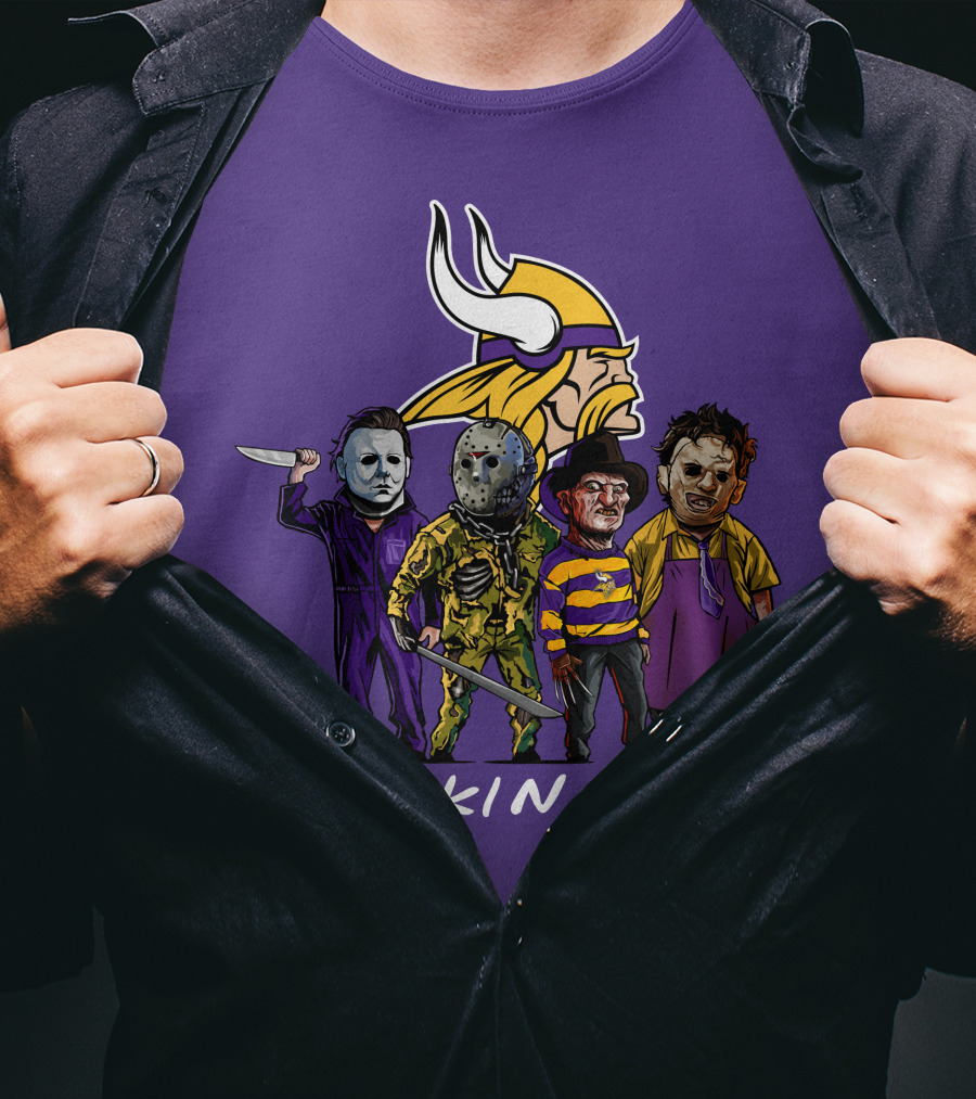 Minnesota Vikings Halloween Horror Icons Team Squad T-Shirt