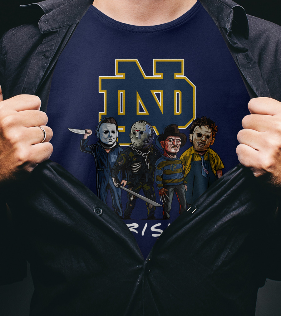 Notre Dame Fighting Irish Halloween With Famous Horror Slasher Characters T-Shirt