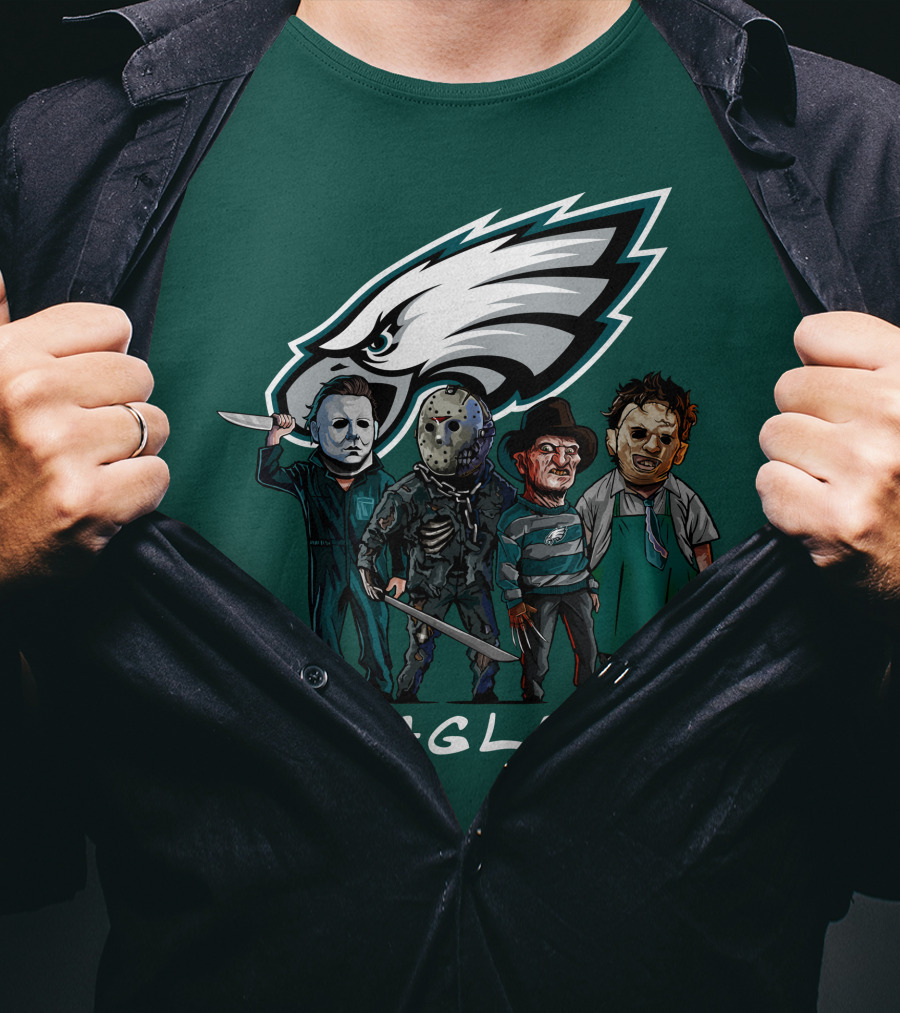 Philadelphia Eagles Halloween The Slasher Squad Horror Team Characters T-Shirt