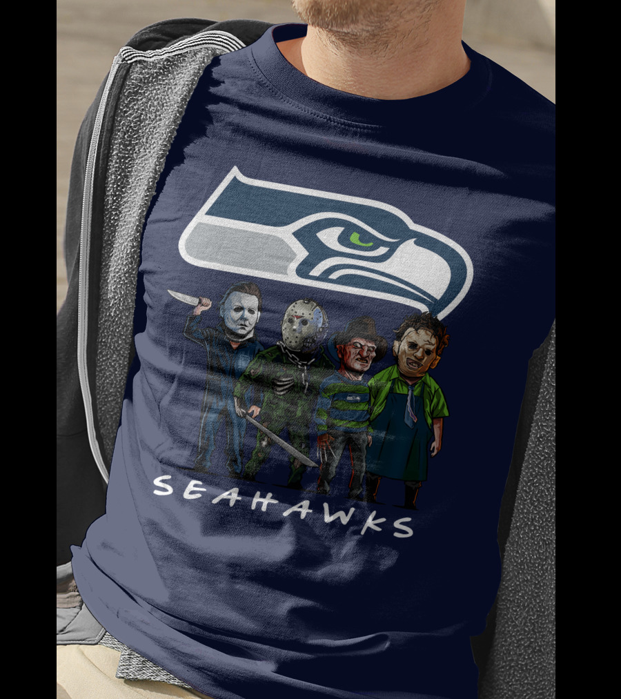 Seattle Seahawks Halloween The Slasher Squad Teams Horror Characters T-Shirt