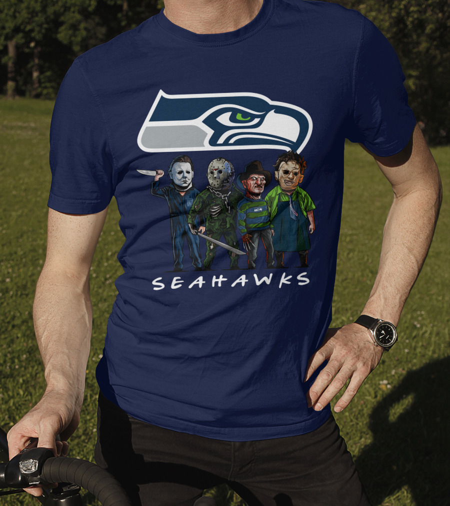 Seattle Seahawks Halloween The Slasher Squad Teams Horror Characters T-Shirt