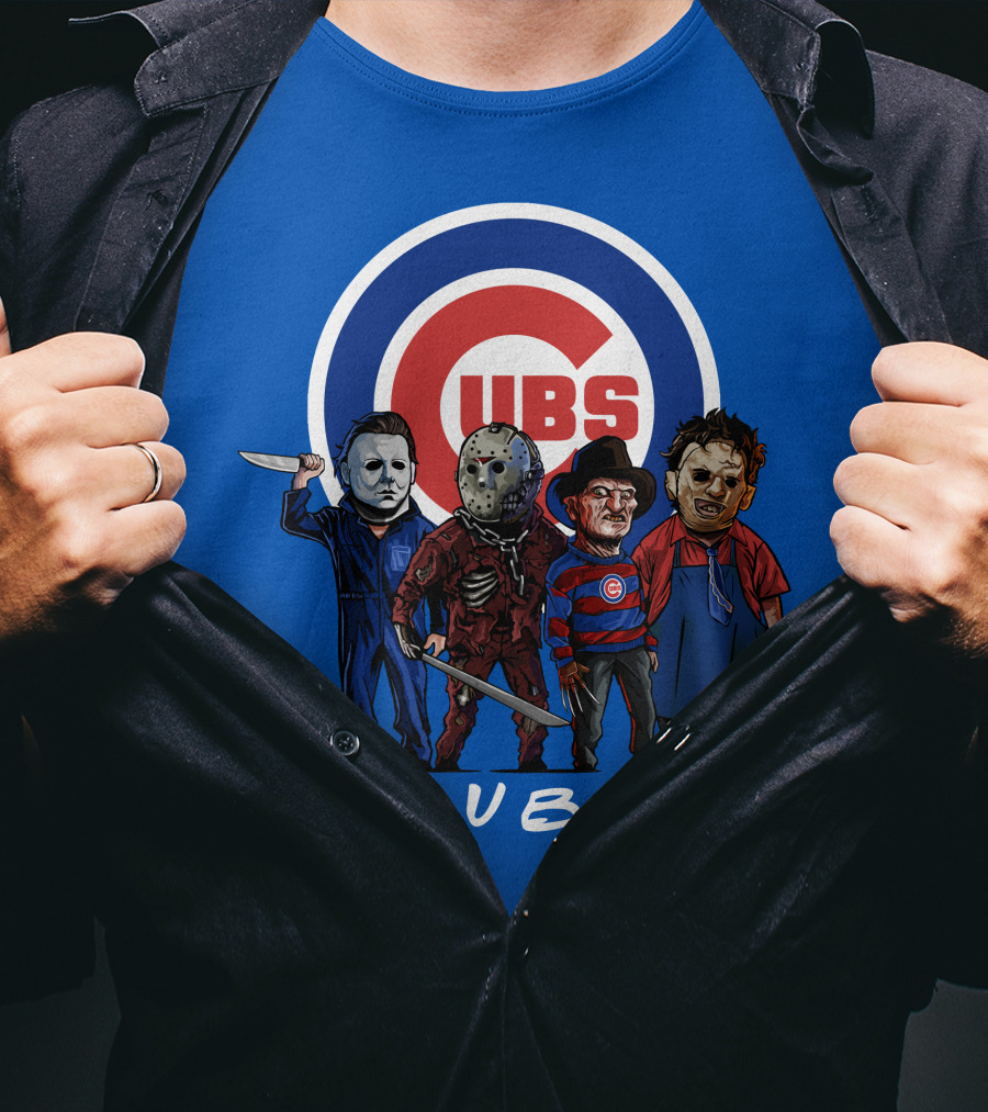 Chicago Cubs Halloween Slasher Squad Featuring Iconic Horror Characters T-Shirt