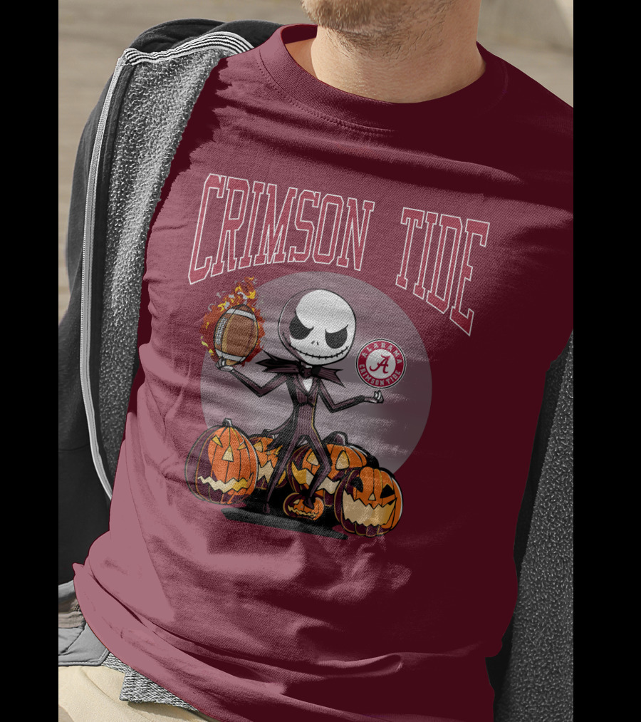 Crimson Tide Alabama Jack Skellington Halloween Football Pumpkins T-Shirt