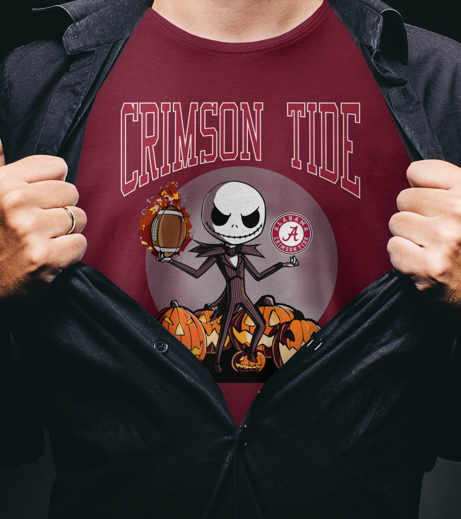 Crimson Tide Alabama Jack Skellington Halloween Football Pumpkins T-Shirt