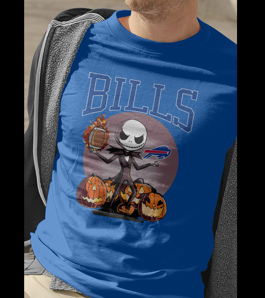 Buffalo Bills Jack Skellington Halloween Football Pumpkins T-Shirt
