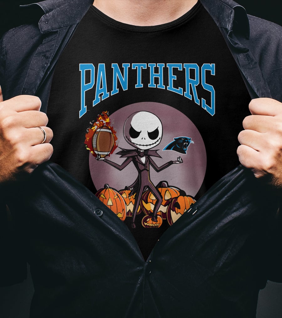 Panthers Jack Skellington Halloween Pumpkins Football T-Shirt